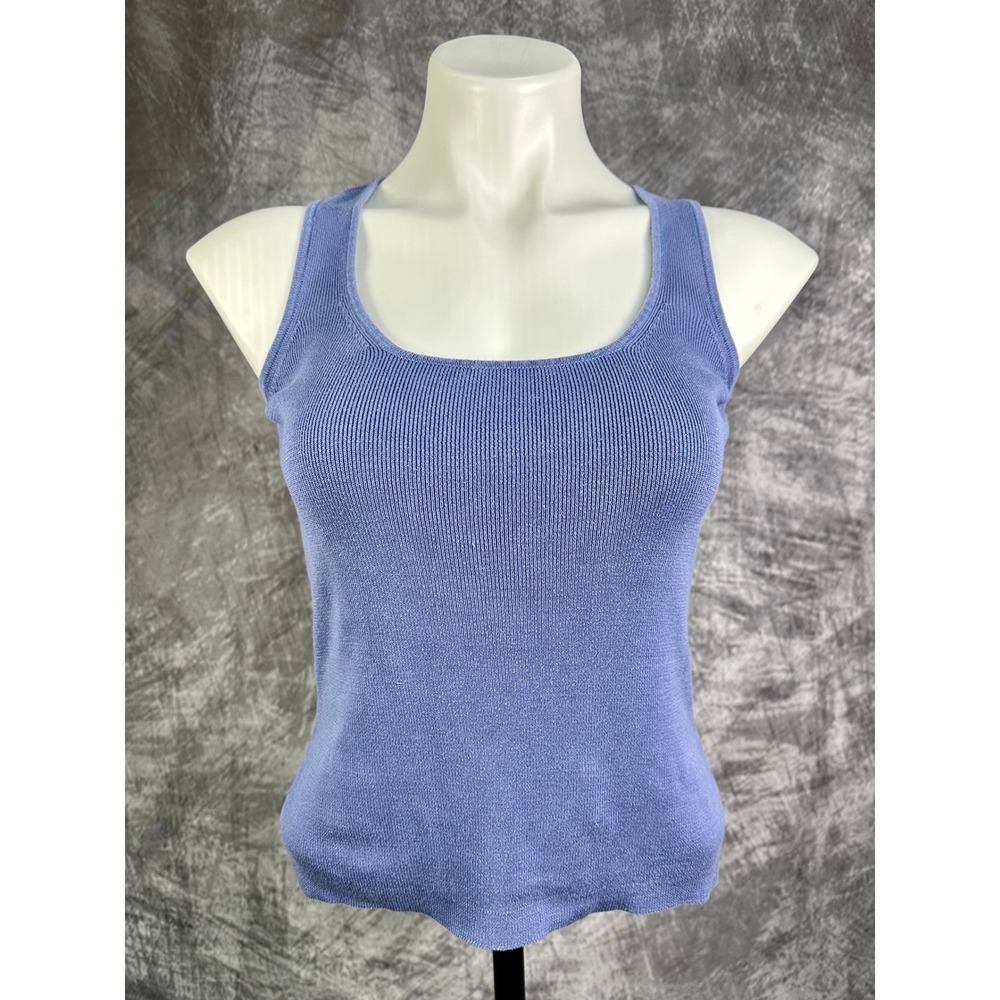 Banana Republic Tank Top Blouse Womens Sm / Med Blue 100% Silk Ribbed Racerback